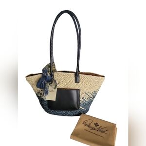 Patricia Nash Women's Calypso Woven Straw Tote With Greek Floral Scarf